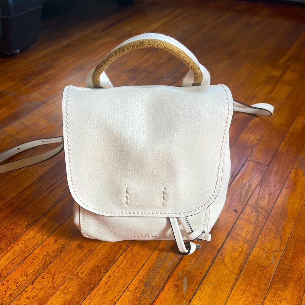 Original Coach mini backpack leather, ivory color.